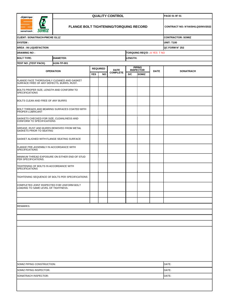 04Flange Bolt Tightening Torquing Record PDF