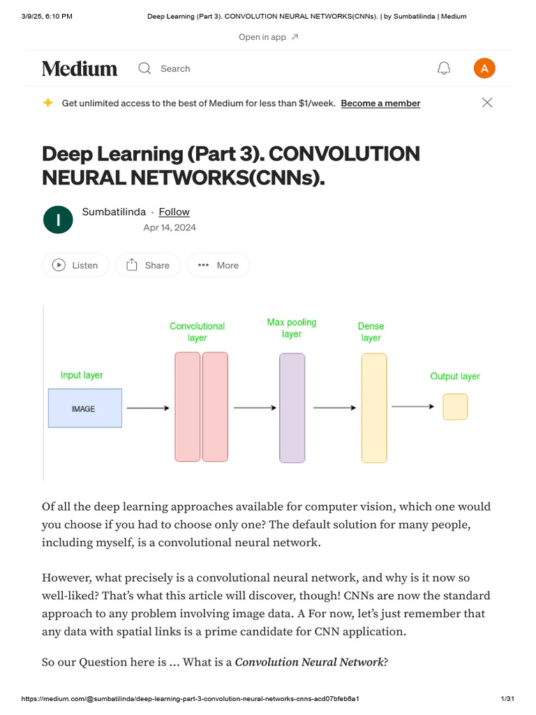 Deep Learning (Part 3). CONVOLUTION NEURAL NETWORKS(CNNs). _ by ...