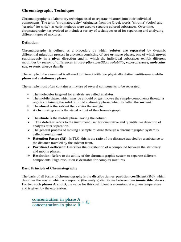 Overview of Chromatographic Techniques | PDF | Chromatography | High ...