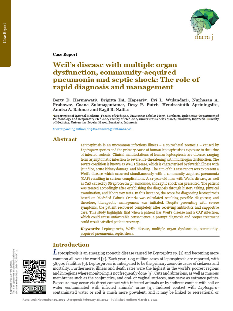 Weil's Disease With Multiple Organ | PDF | Sepsis | Shock (Circulatory)