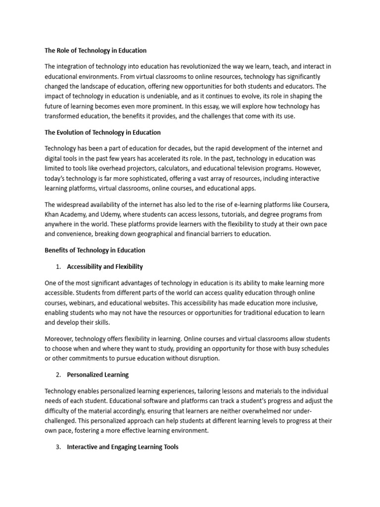 The Role of Technology in Education | PDF | Educational Technology ...