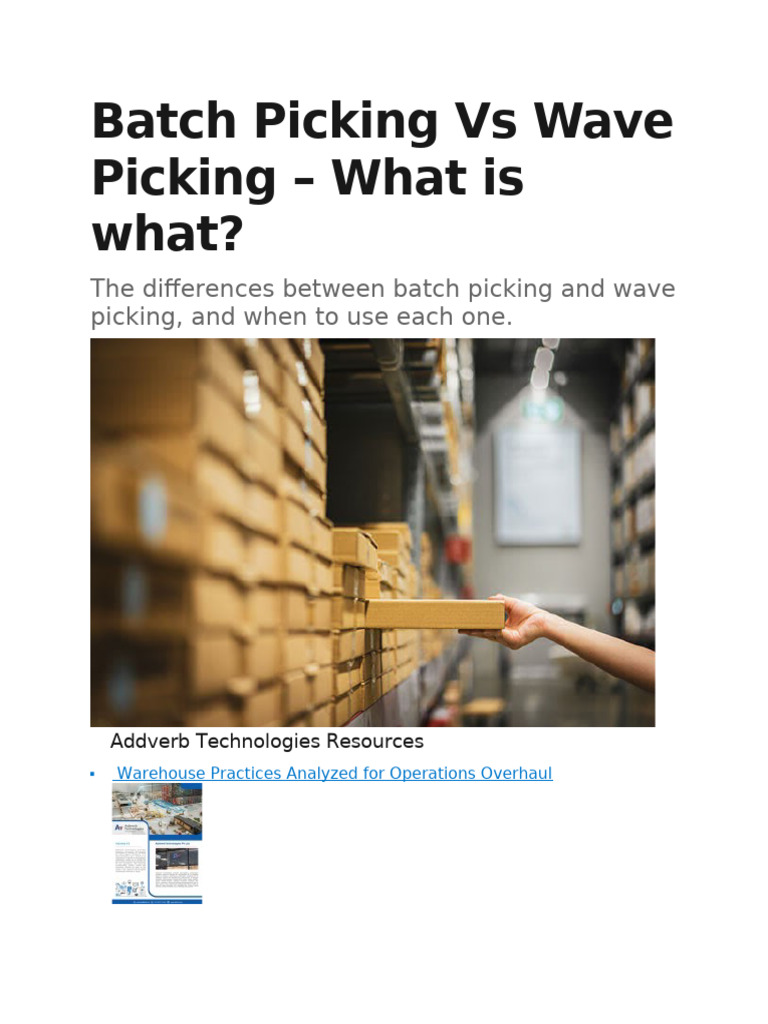Batch vs Wave Picking Explained | PDF | Warehouse | Business Process