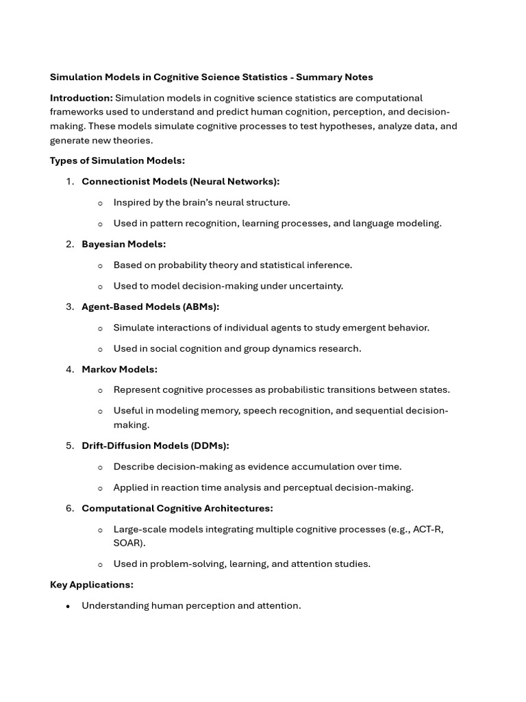 Simulation Models in Cognitive Science Statistics | PDF | Simulation ...