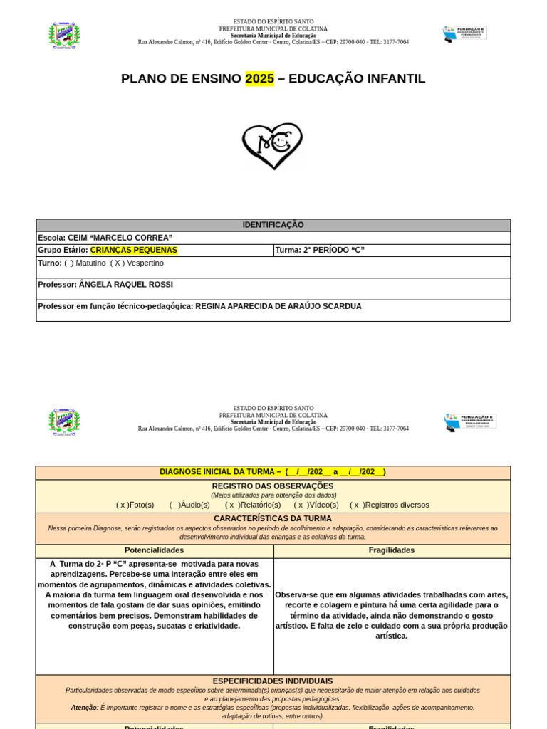 Plano de Ensino 2025: Educação Infantil | PDF | Aprendizado | Desenho