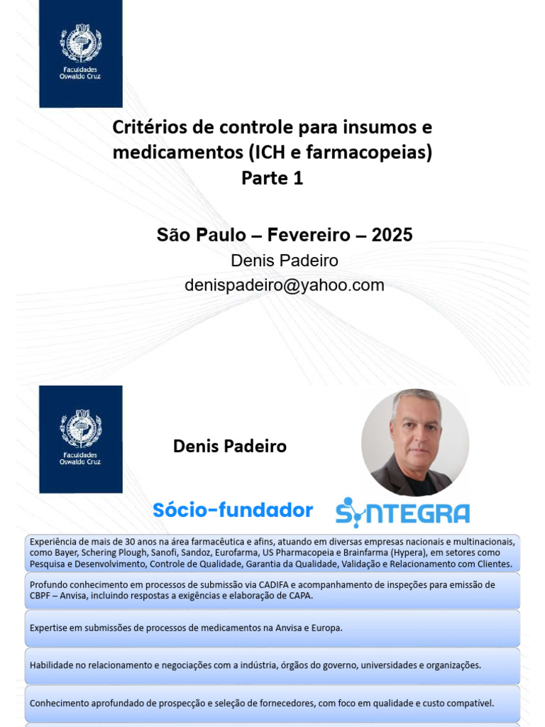 Controle de Insumos e Medicamentos ICH | PDF | Solução-tampão | Ph