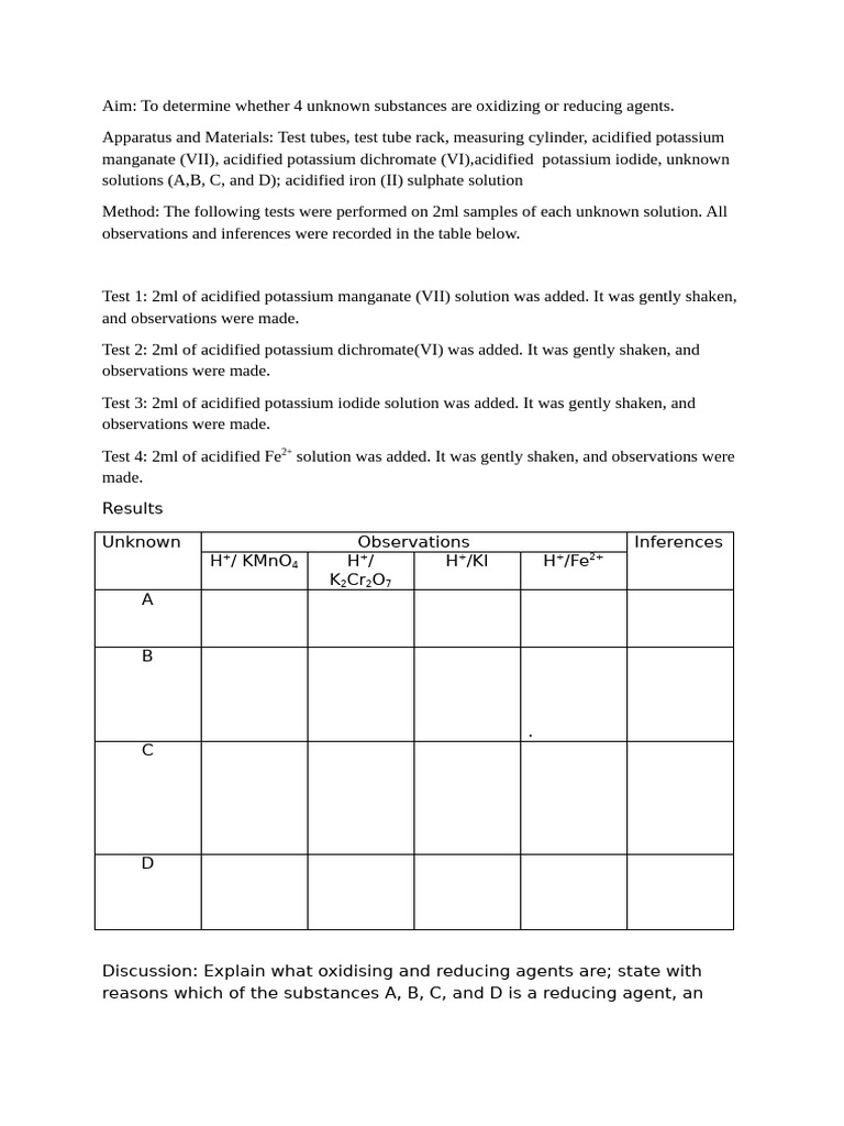 Oxidizing and Reducing Agents Lab | PDF | Redox | Chemical Compounds
