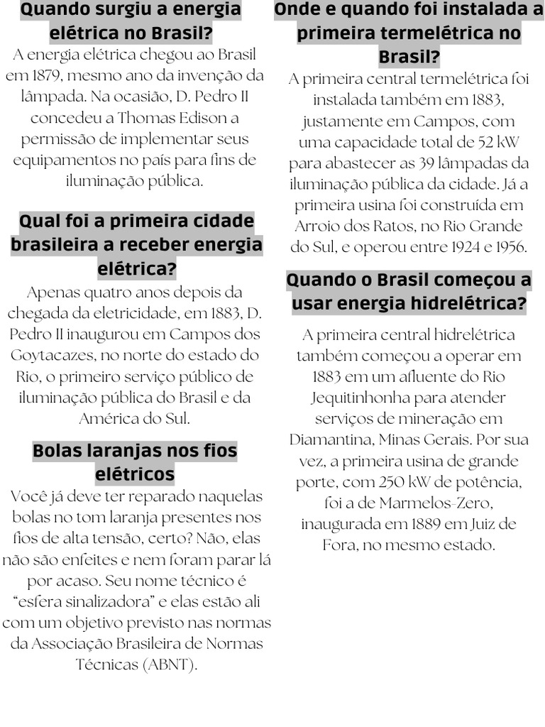 Quando Surgiu A Energia Elétrica No Brasil | PDF | Brasil | Relâmpago