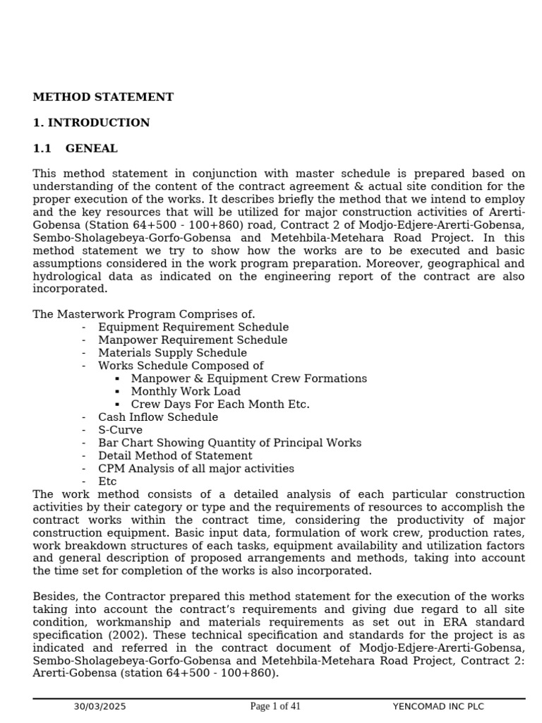 Method Statement for Road Construction | PDF | Traffic | Road