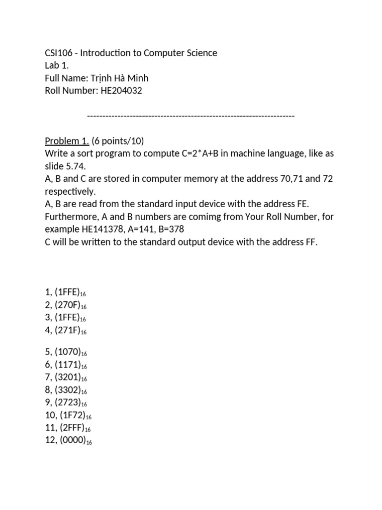 Lab1 CSI106 | PDF