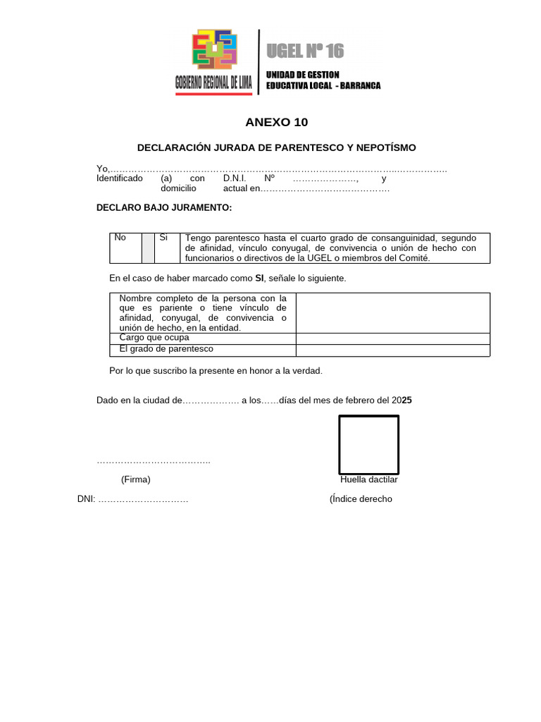 Declaración Jurada de Parentesco y Nepotismo | PDF