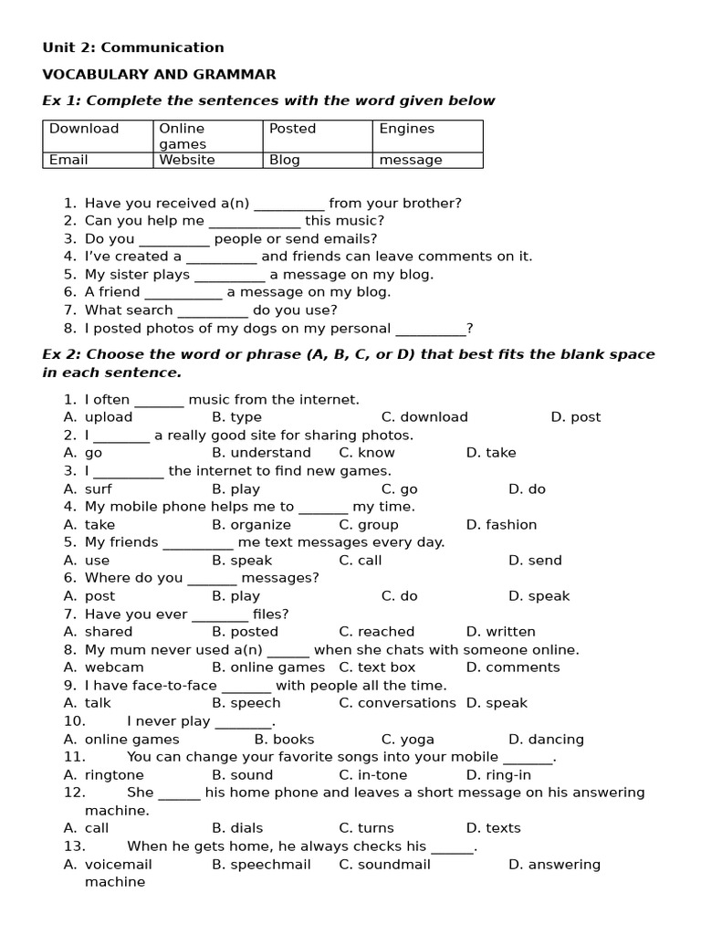 Vocabulary and Grammar in Communication | PDF | Text Messaging