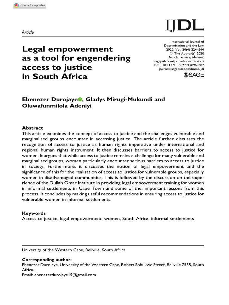 Legal Empowerment As A Tool For Engendering Access To Justice in South ...