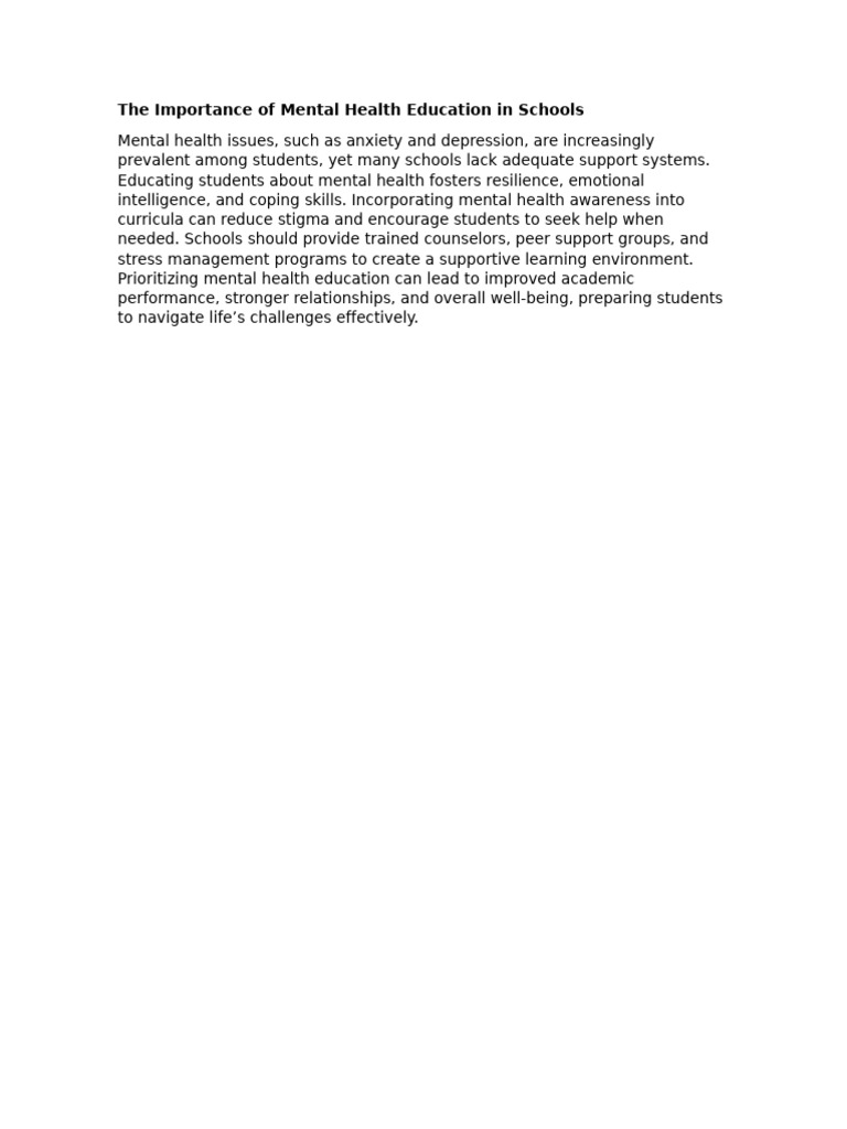 The Importance of Mental Health Education in Schools | PDF