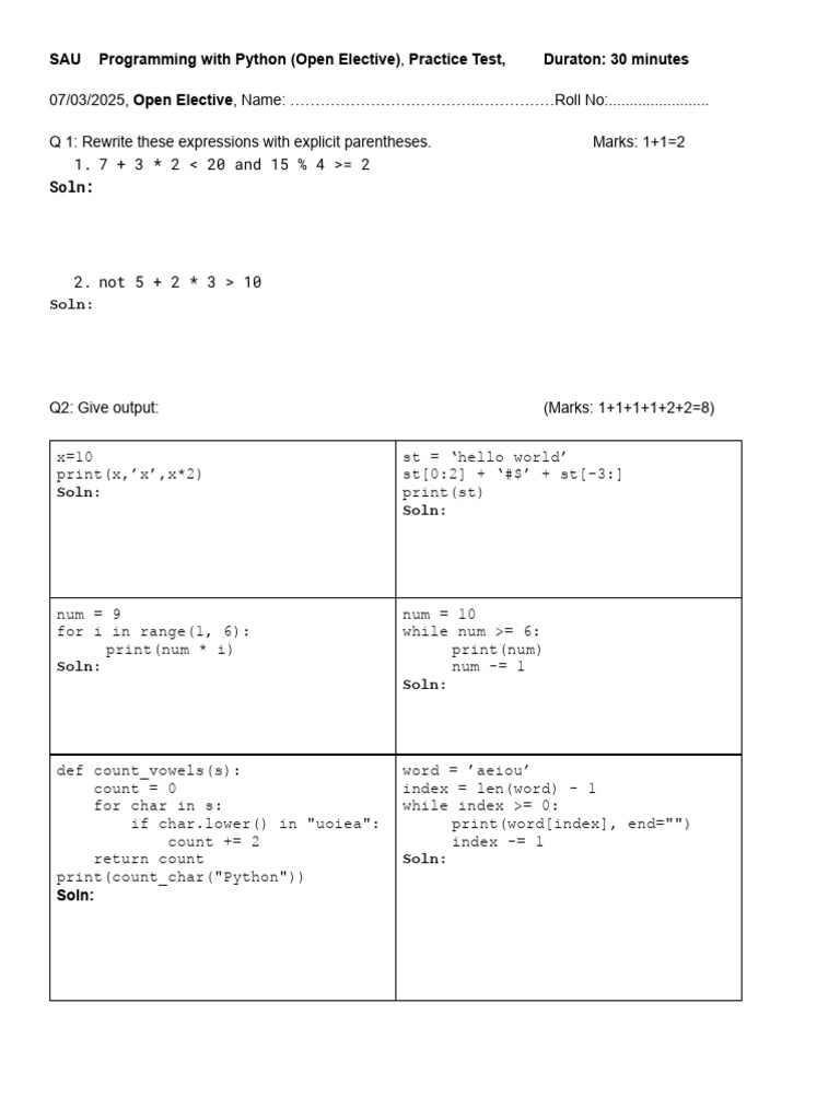 Python Practice Test for Beginners | PDF