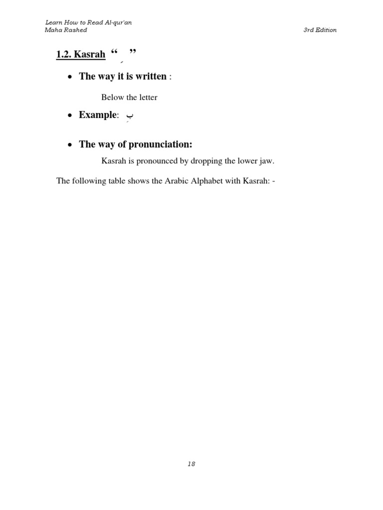 The Way It Is Written:: 1.2. Kasrah | PDF