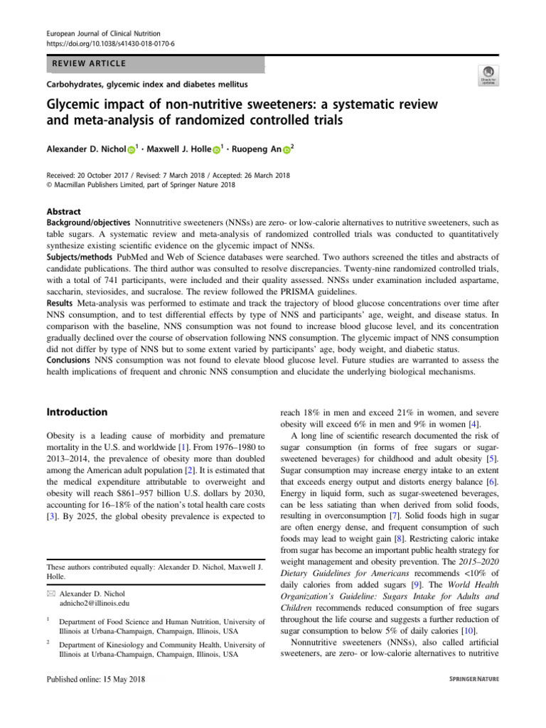 Glycemic Impact of Non-Nutritive Sweeteners | PDF | Obesity | Sugar ...