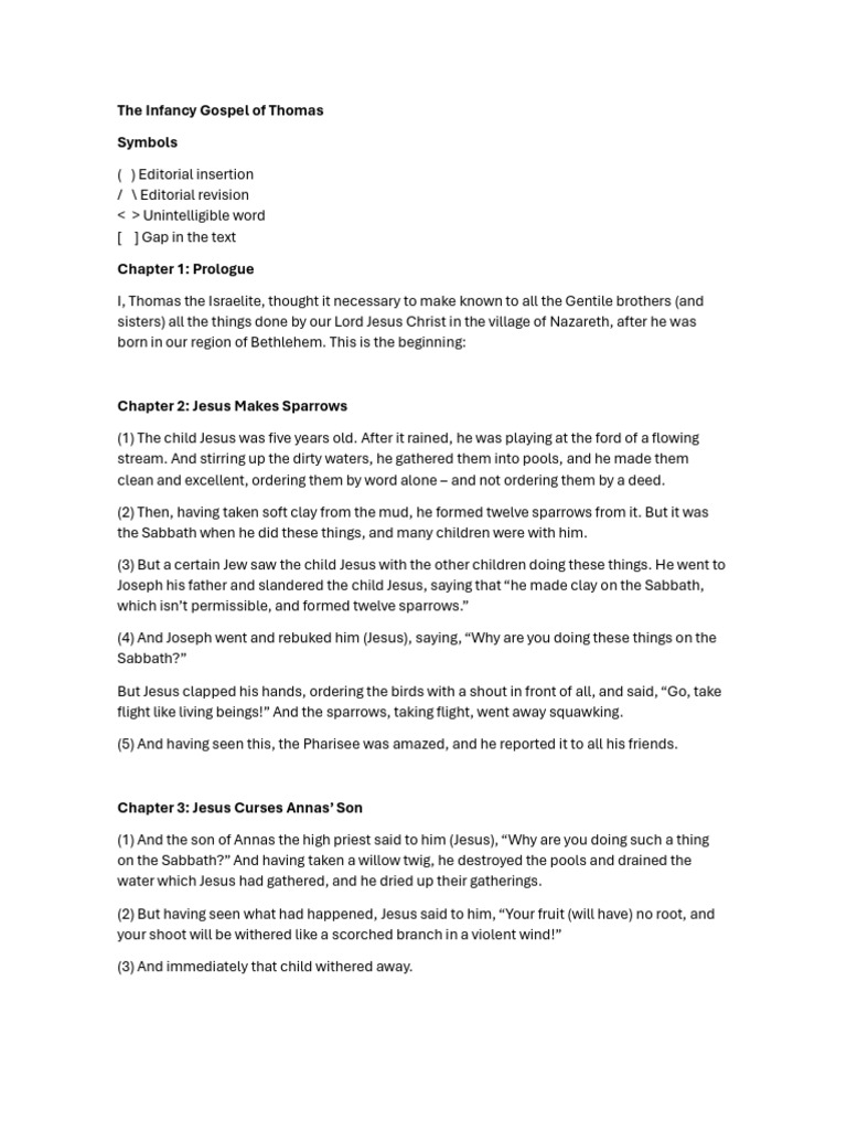 The Infancy Gospel of Thomas | PDF | Jesus