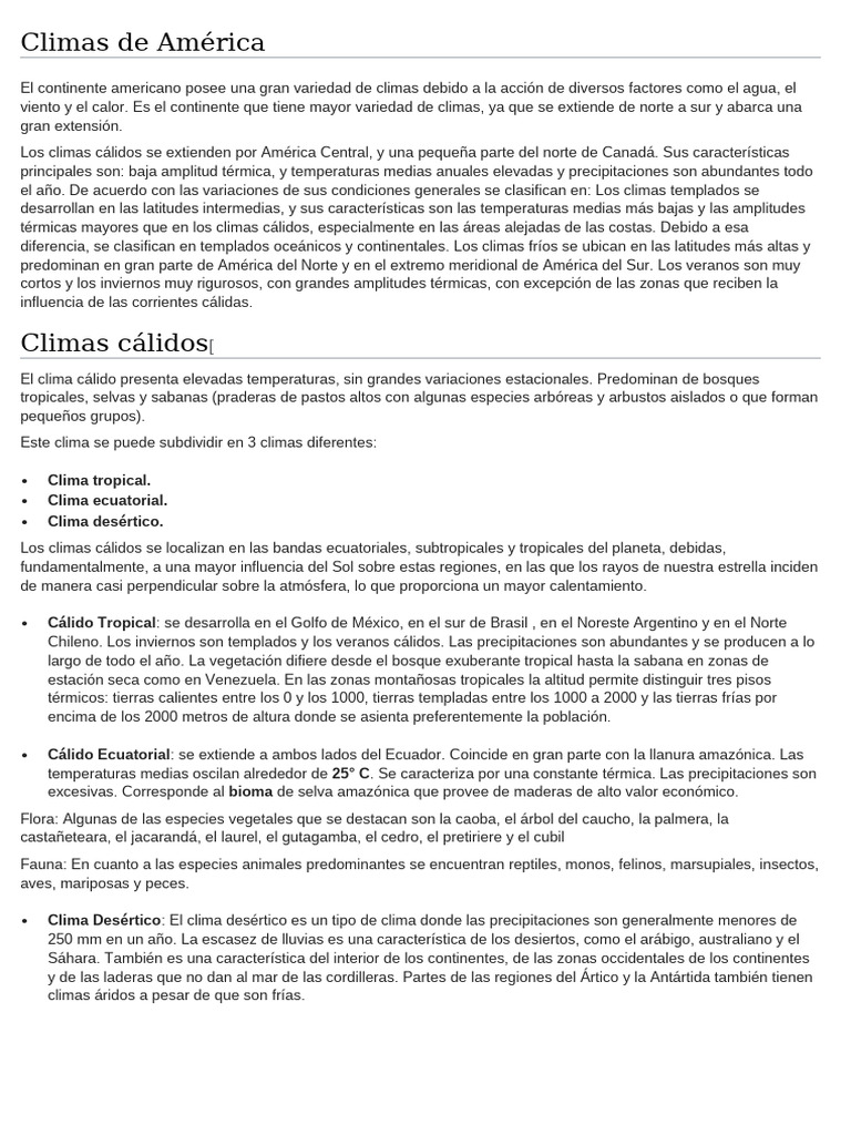 Tipos de Climas en América | PDF | Clima | Clima templado