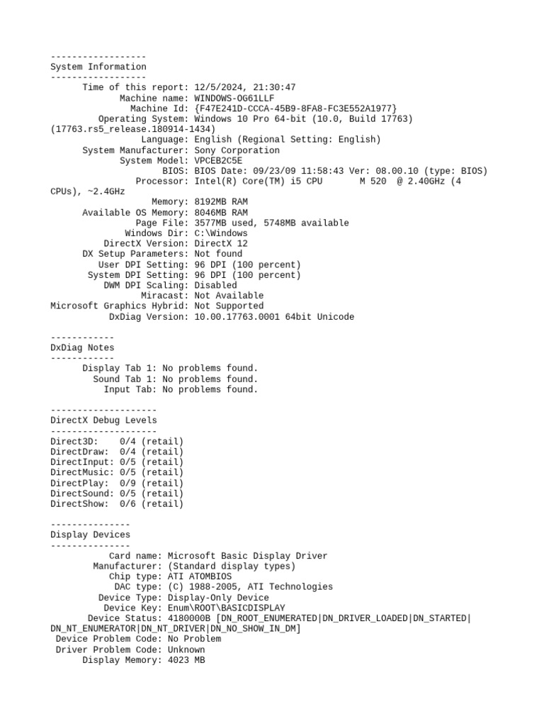 Windows 10 System Report Summary | PDF | Device Driver | Computing