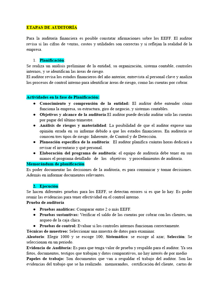 Etapas Clave de la Auditoría Financiera | PDF | Auditoría | Contralor