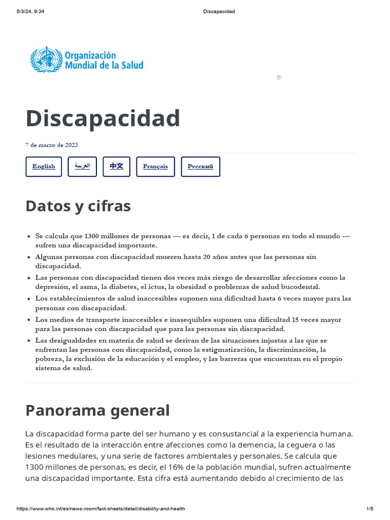 Informe OMS sobre Discapacidad 2023 | PDF | Invalidez | Cuidado de la salud