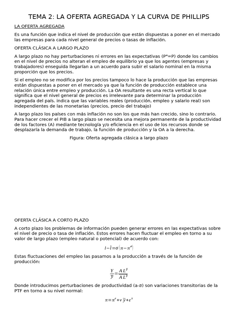 Oferta Agregada y Curva de Phillips | PDF | Oferta (economía) | Inflación