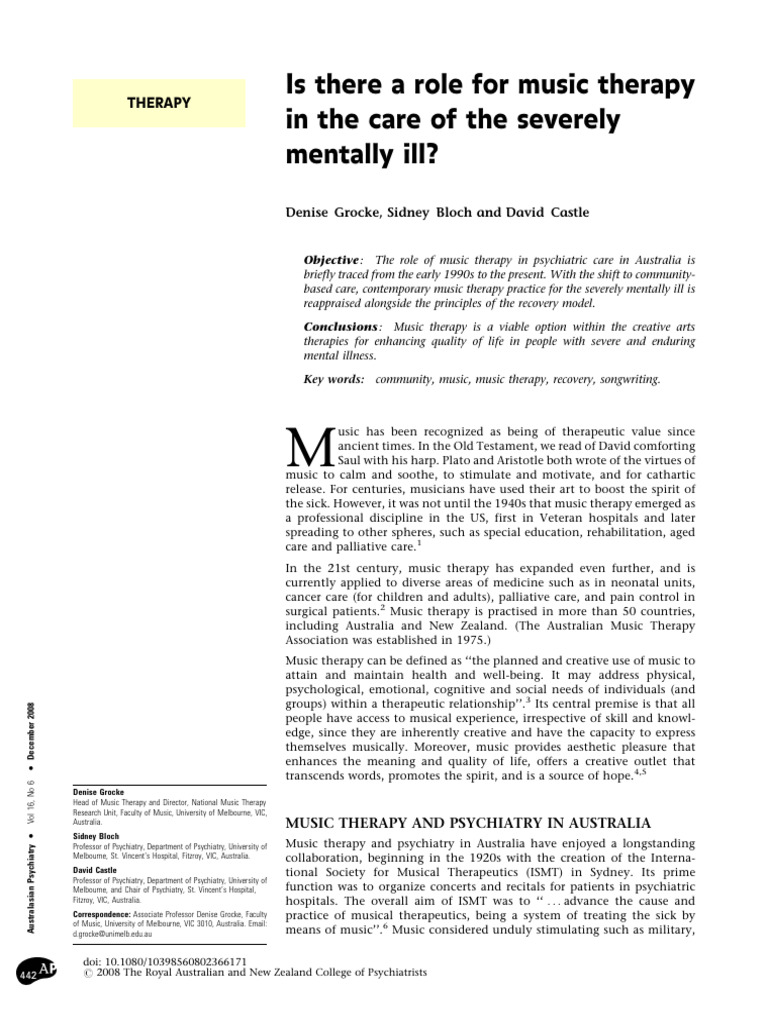 Is There A Role For Music Therapy in The Care of The Severely Mentally ...