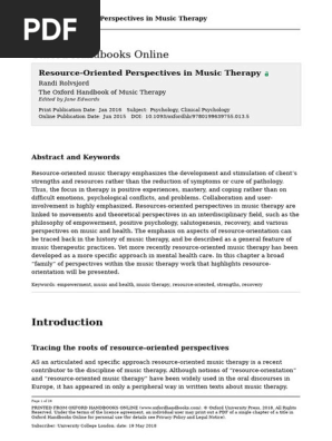 洋書 Resource-oriented Music Therapy Resource-Oriented Perspectives in Music Therapy | PDF