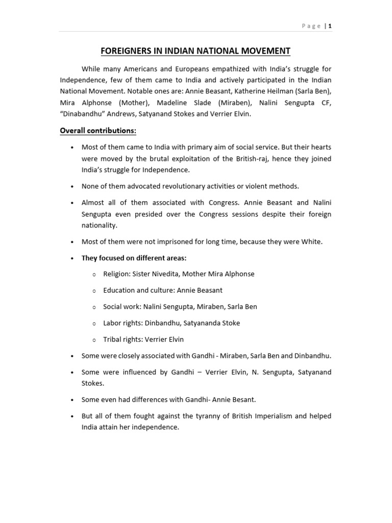Foreigners' Impact on India's Freedom Struggle | PDF | British India ...