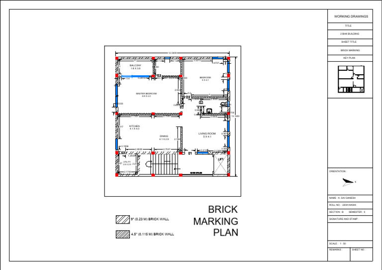 Brick Marking Plan for 2 BHK Building | PDF | Home | Buildings And ...