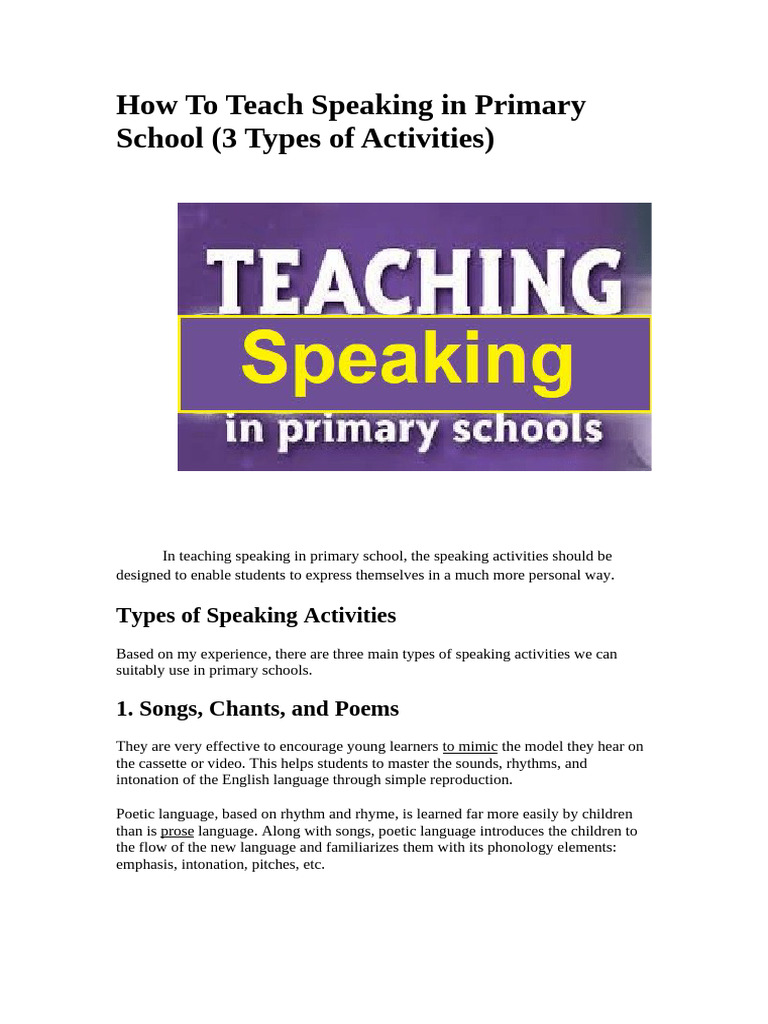 Effective Speaking Activities for Kids | PDF