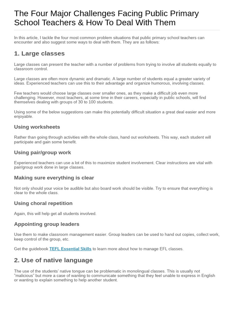 Challenges for Public Primary Teachers | PDF | Teachers | Reading ...