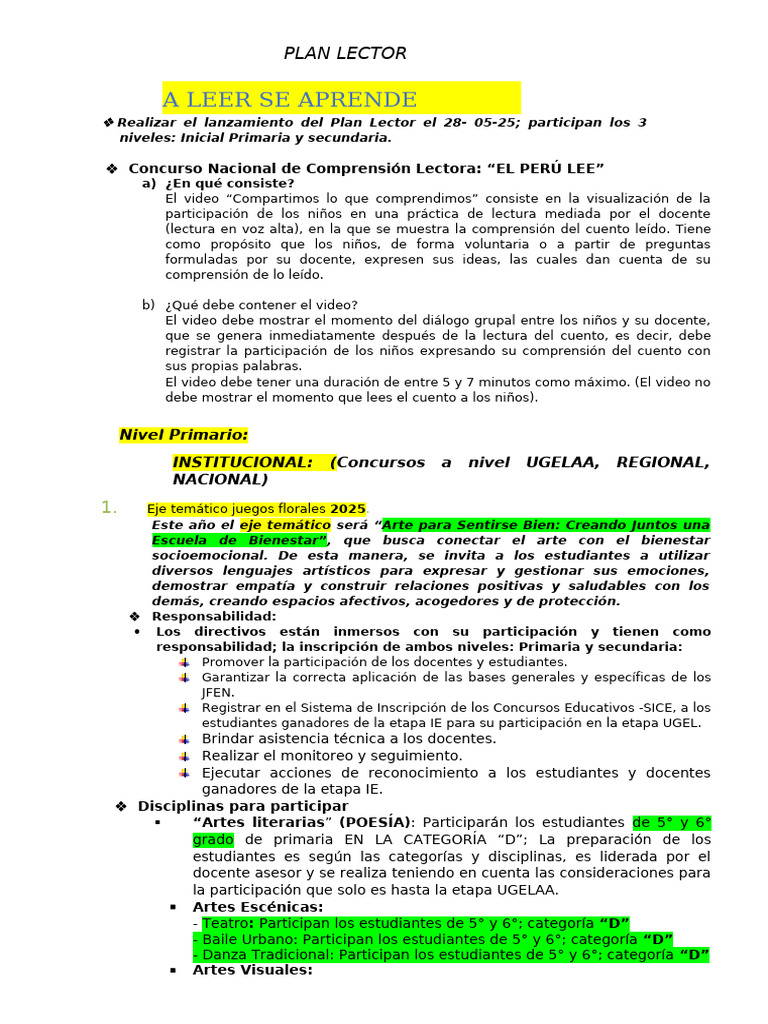 Lanzamiento del Plan Lector 2025 | PDF | Comprensión lectora