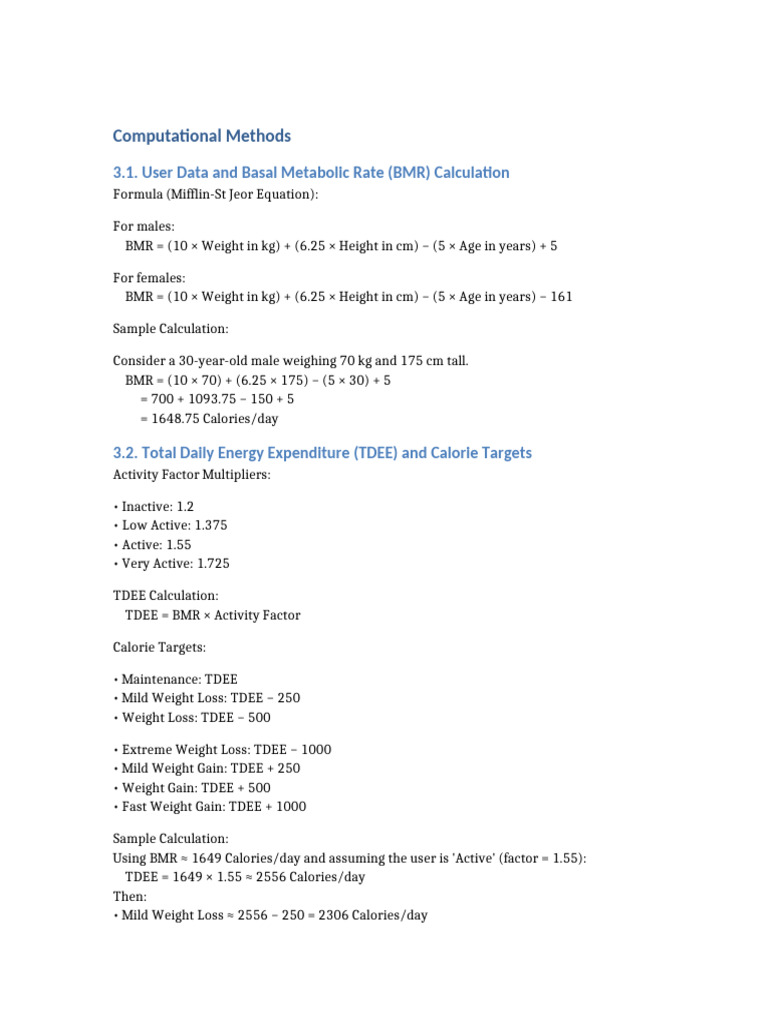 Mifflin-St Jeor BMR and TDEE Guide | PDF