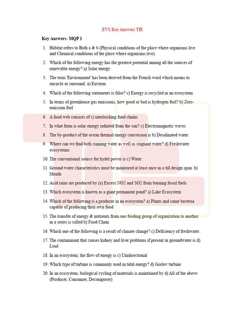EVS Key answers MQP (1) | PDF | Electronic Waste | Waste