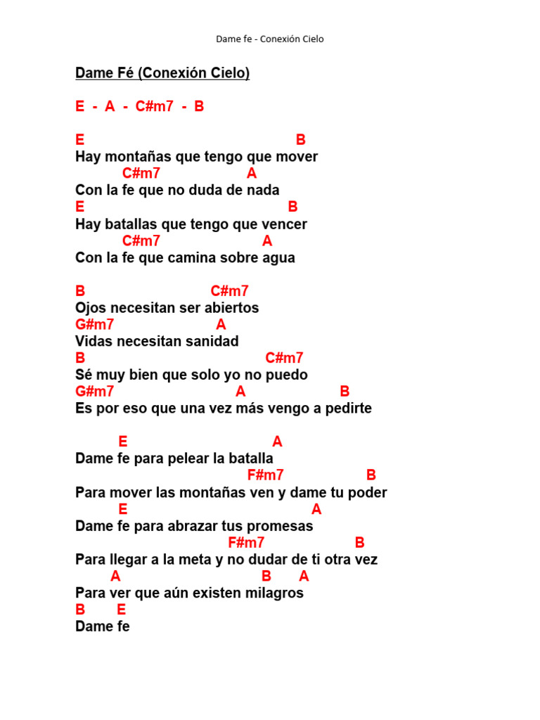 Dame Fe - Conexión Cielo: Letra y Acordes | PDF