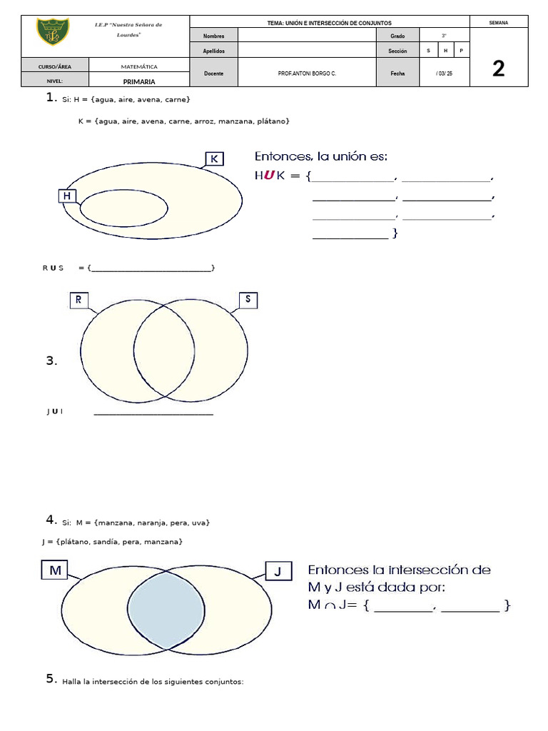 Unión e Intersección de Conjuntos Matemáticos | PDF