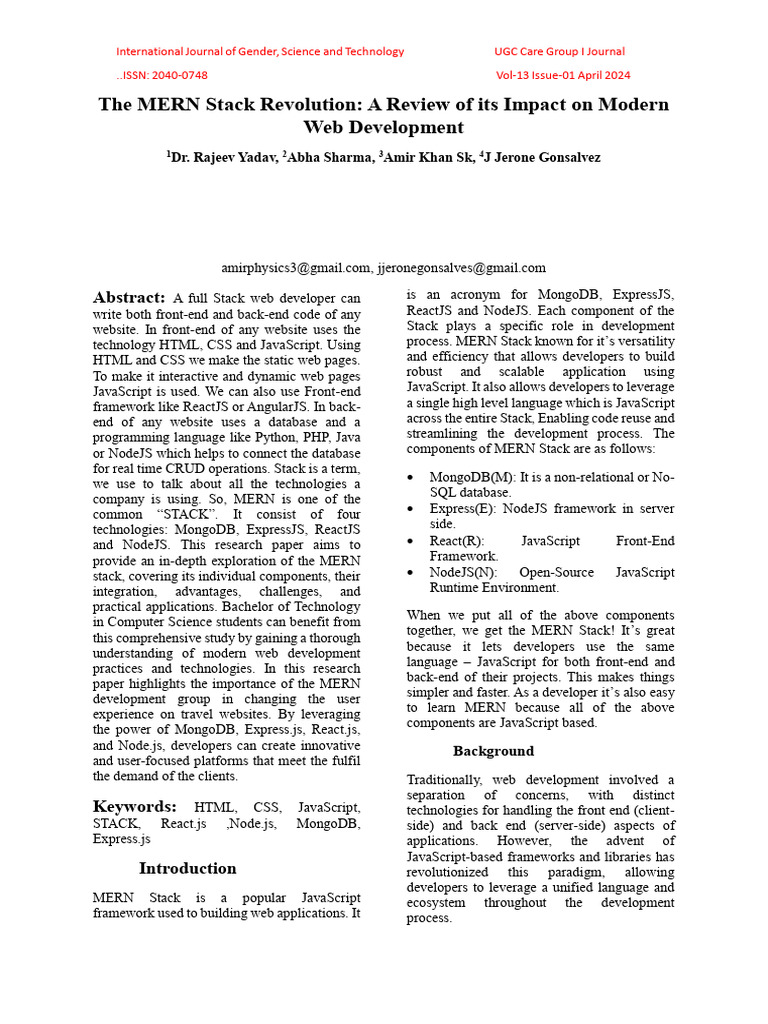 MERN Stack: Impact on Web Development | PDF | Web Development | Java Script