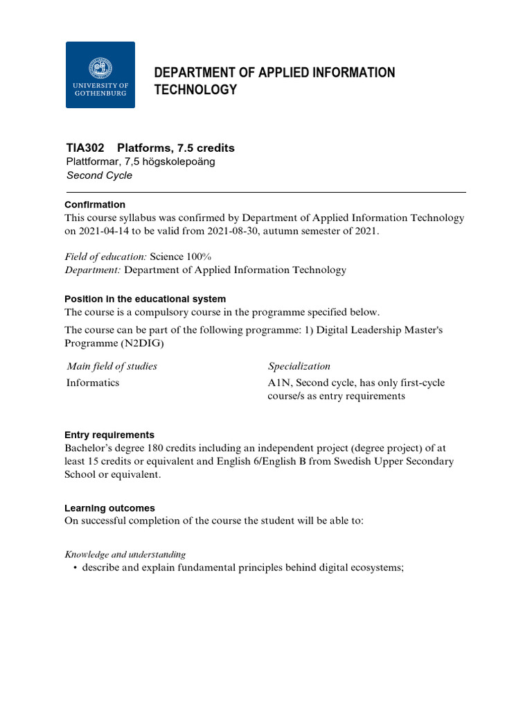 Digital Platforms Course Syllabus | PDF | Educational Technology ...