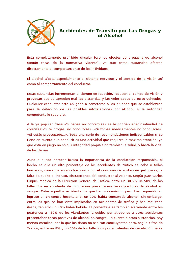 Accidentes de Transito Por Las Drogas y El Alcohol | PDF | Accidente de ...