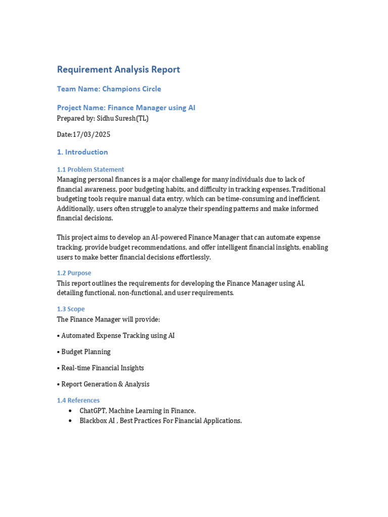 Requirement Analysis Report | PDF | Artificial Intelligence ...