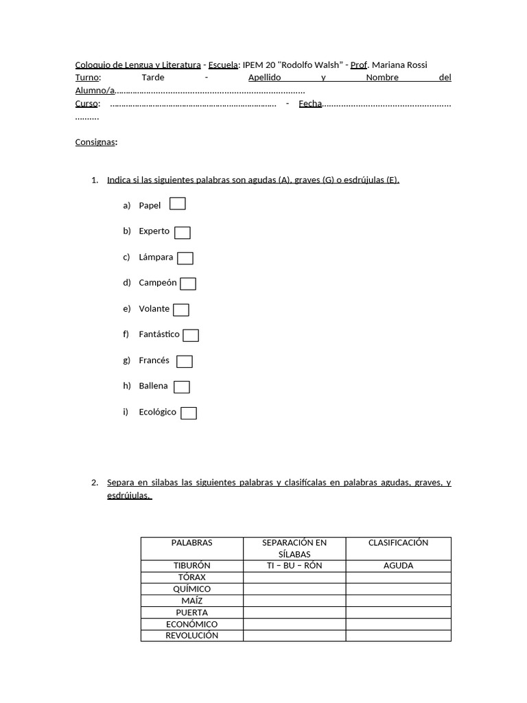 Ejercicios de Lengua y Literatura | PDF | Fonética | Voz humana