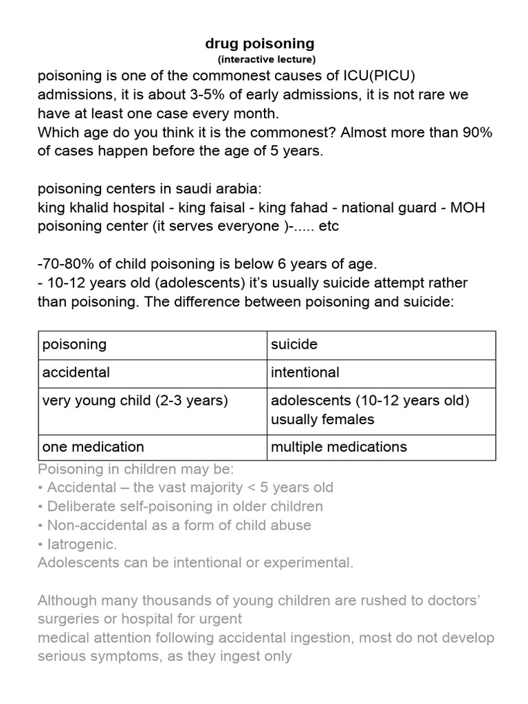 Drug Poisoning (Notes) | PDF | Clinical Medicine | Medical Specialties