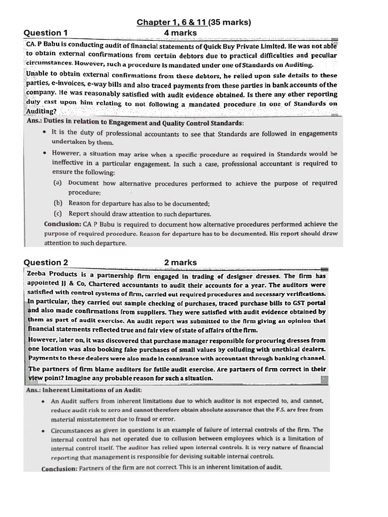 Chapter 1, 6 & 11 Exam Questions | PDF