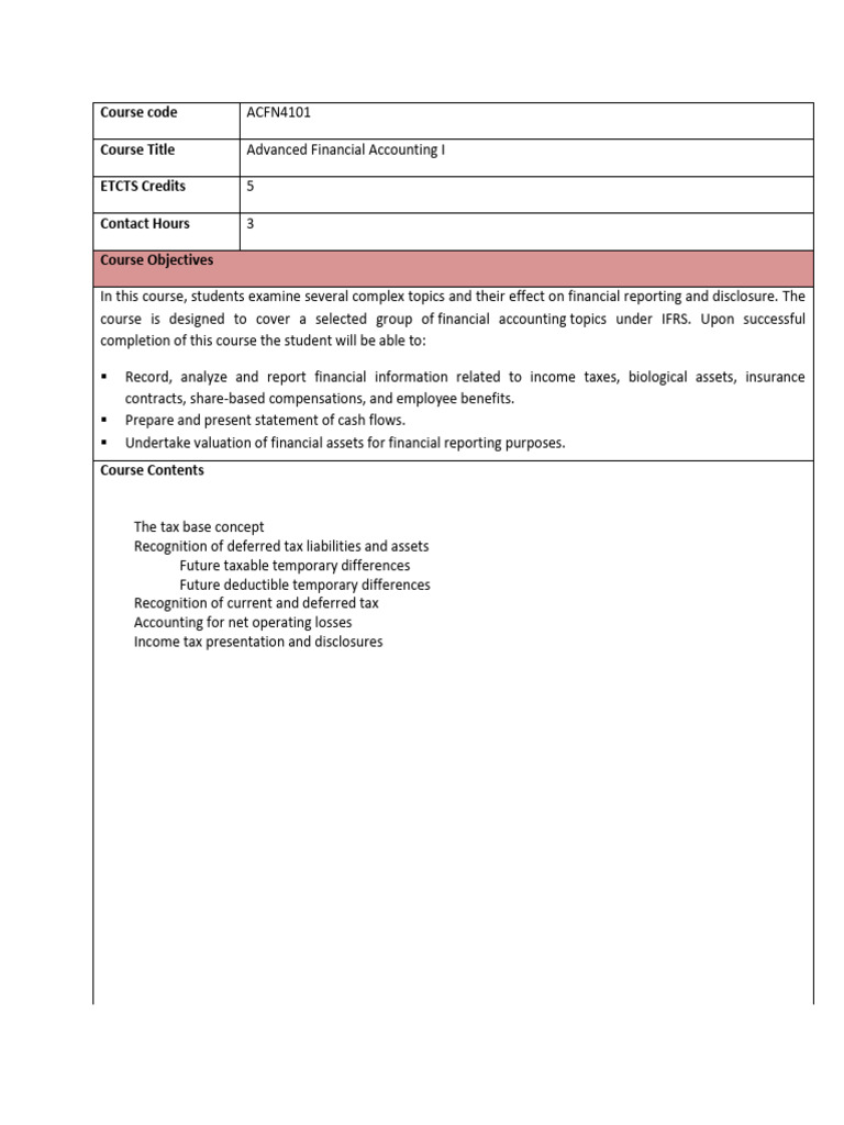 Advanced Financial Accounting I Course | PDF | Valuation (Finance ...