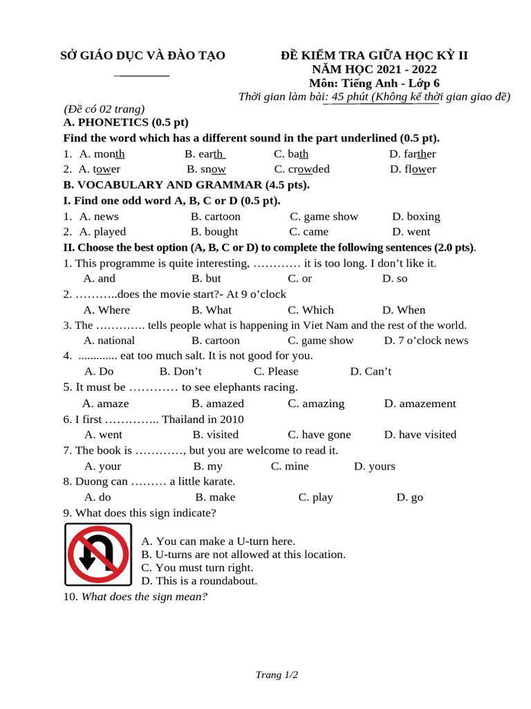 English Test for 6th Grade Students | PDF