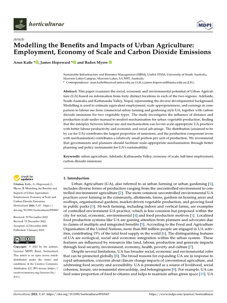 Urban Agriculture: Economic and Emission Insights | PDF | Food Security ...