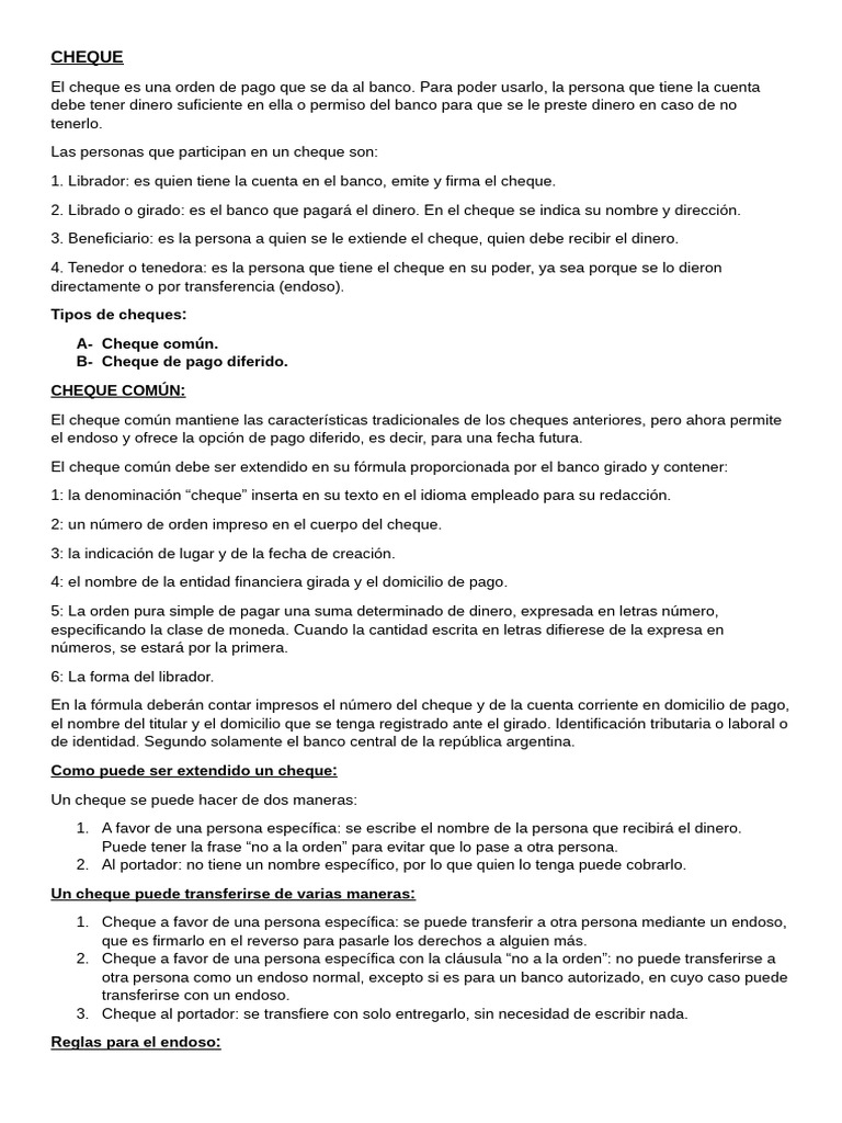 Tipos y características de cheques | PDF | Cheque | Bancos