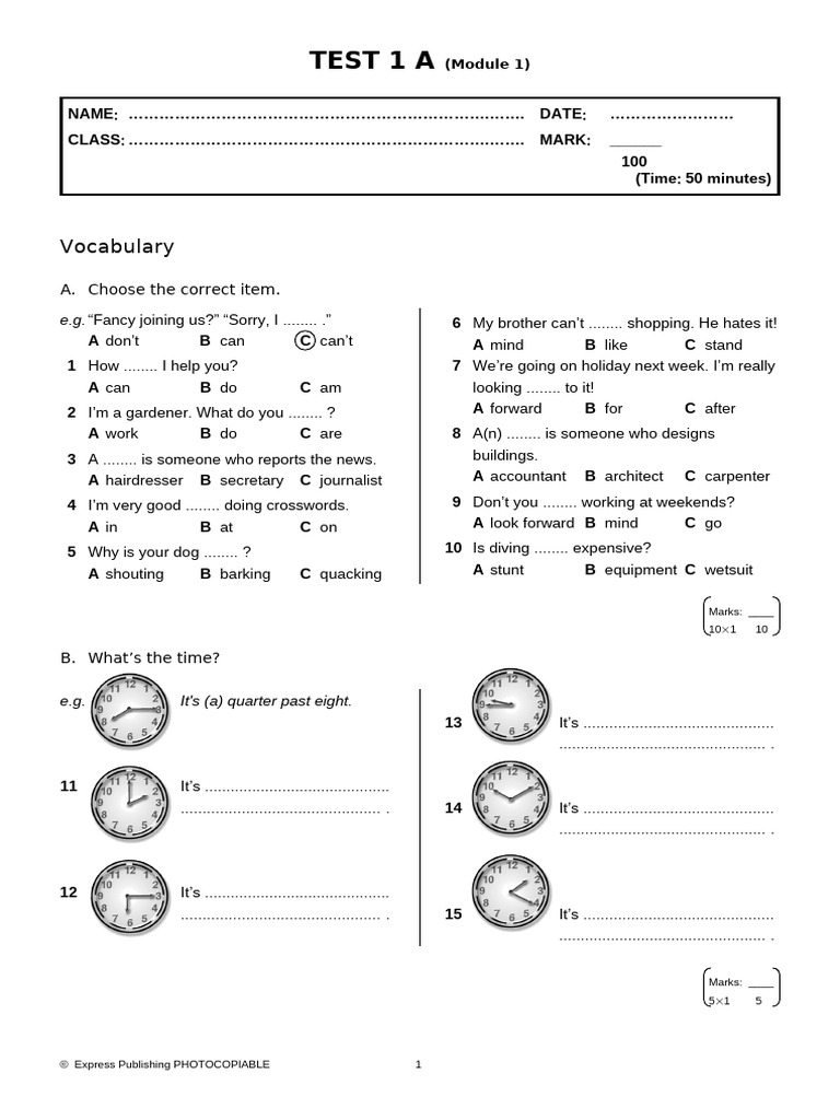 Click On 2a Test 1A | PDF | Lunch