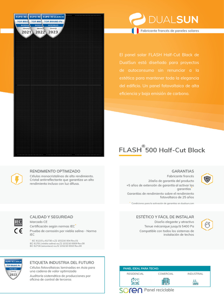 Panel Solar FLASH 500 Half-Cut Black | PDF | Fotovoltaica | Panel solar